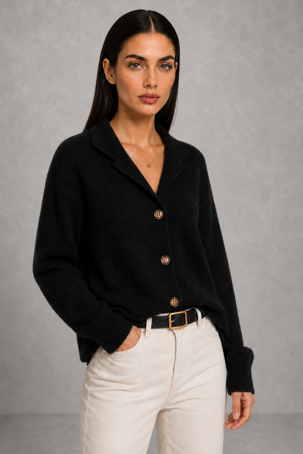 Abigail | Open-Collar Button-Front Cardigan