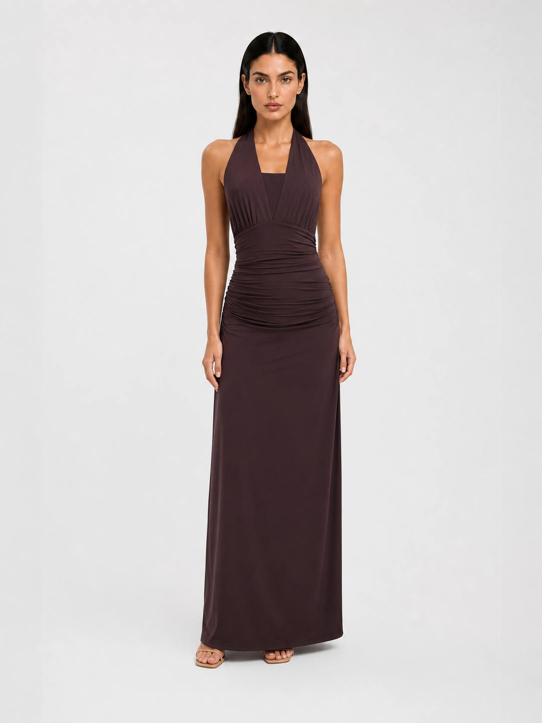 Norah | Plunging V-Neck Halter Maxi Dress with Side Split