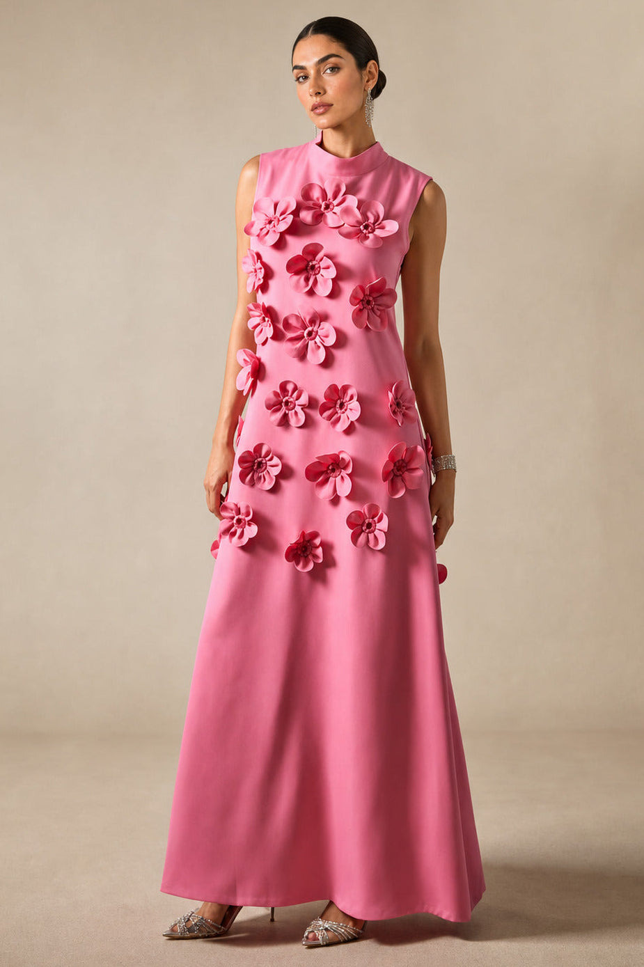 Cecilia | 3D Floral High-Neck Maxi Dress