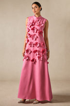 Cecilia | 3D Floral High-Neck Maxi Dress