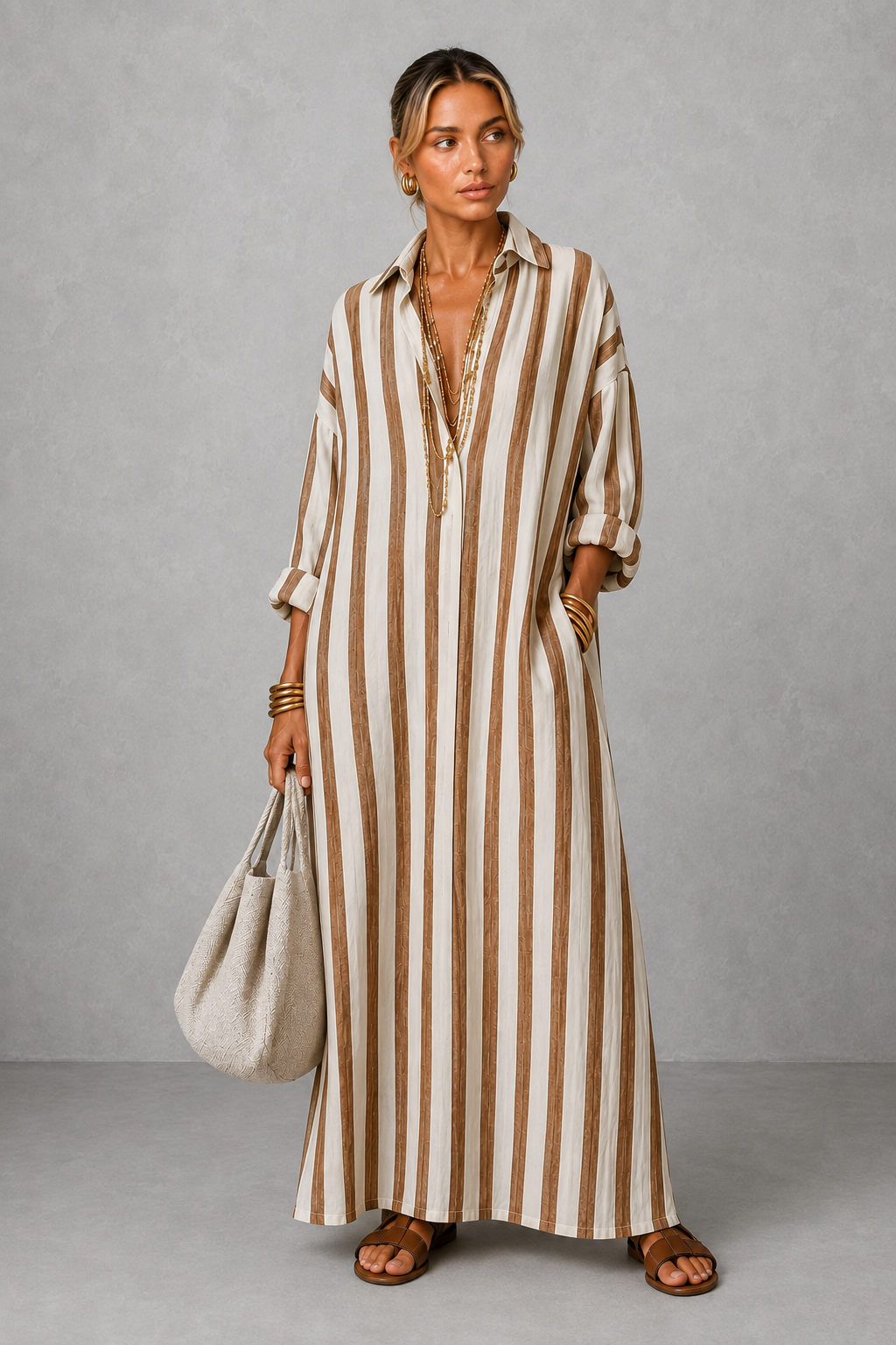 Additional view of Nadia | Striped Shirt Maxi Dress