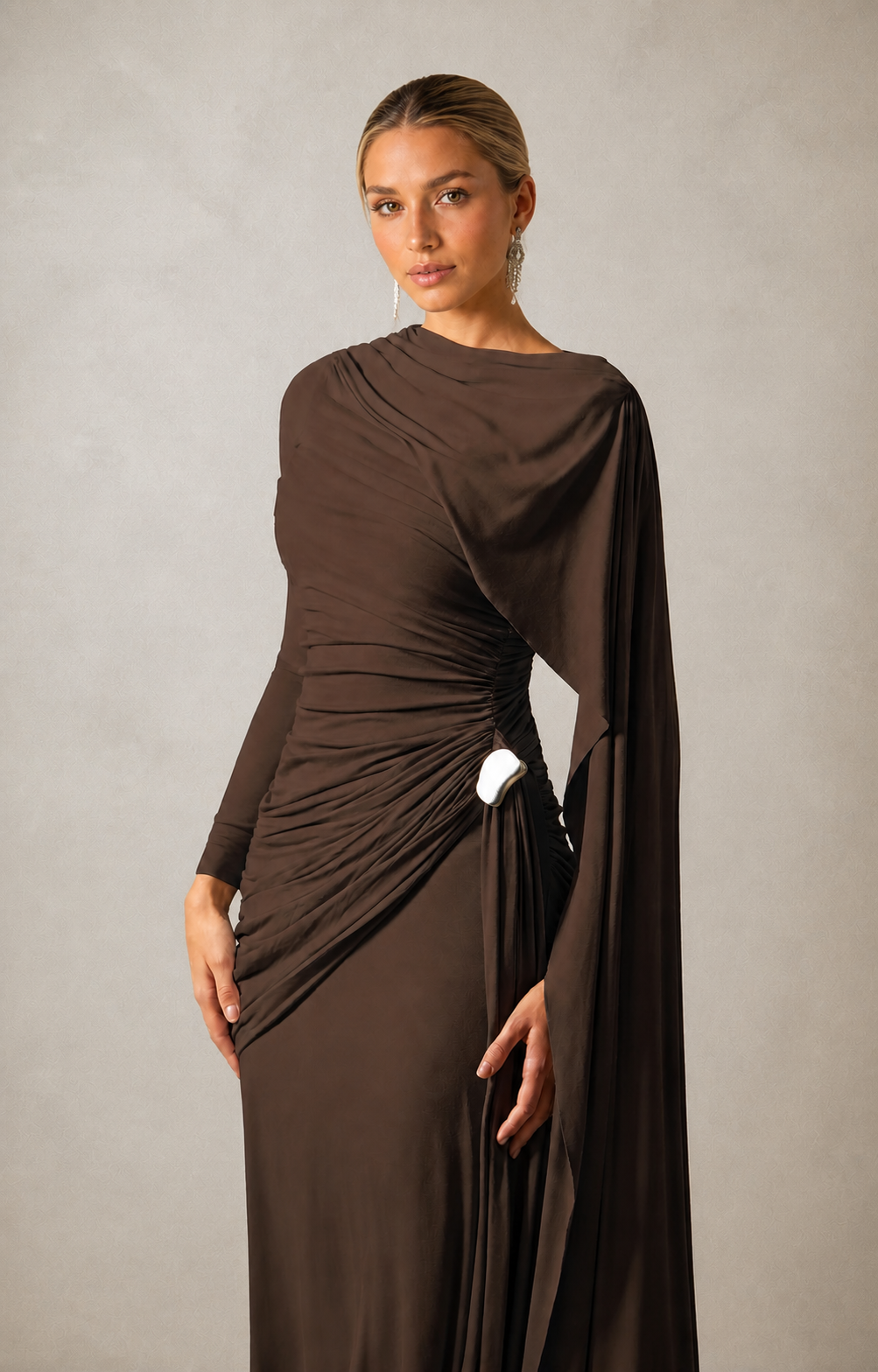 Elsie Draped Cape Sleeve Maxi Dress – product view 6