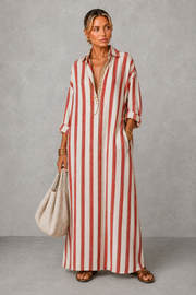 Additional view of Nadia | Striped Shirt Maxi Dress
