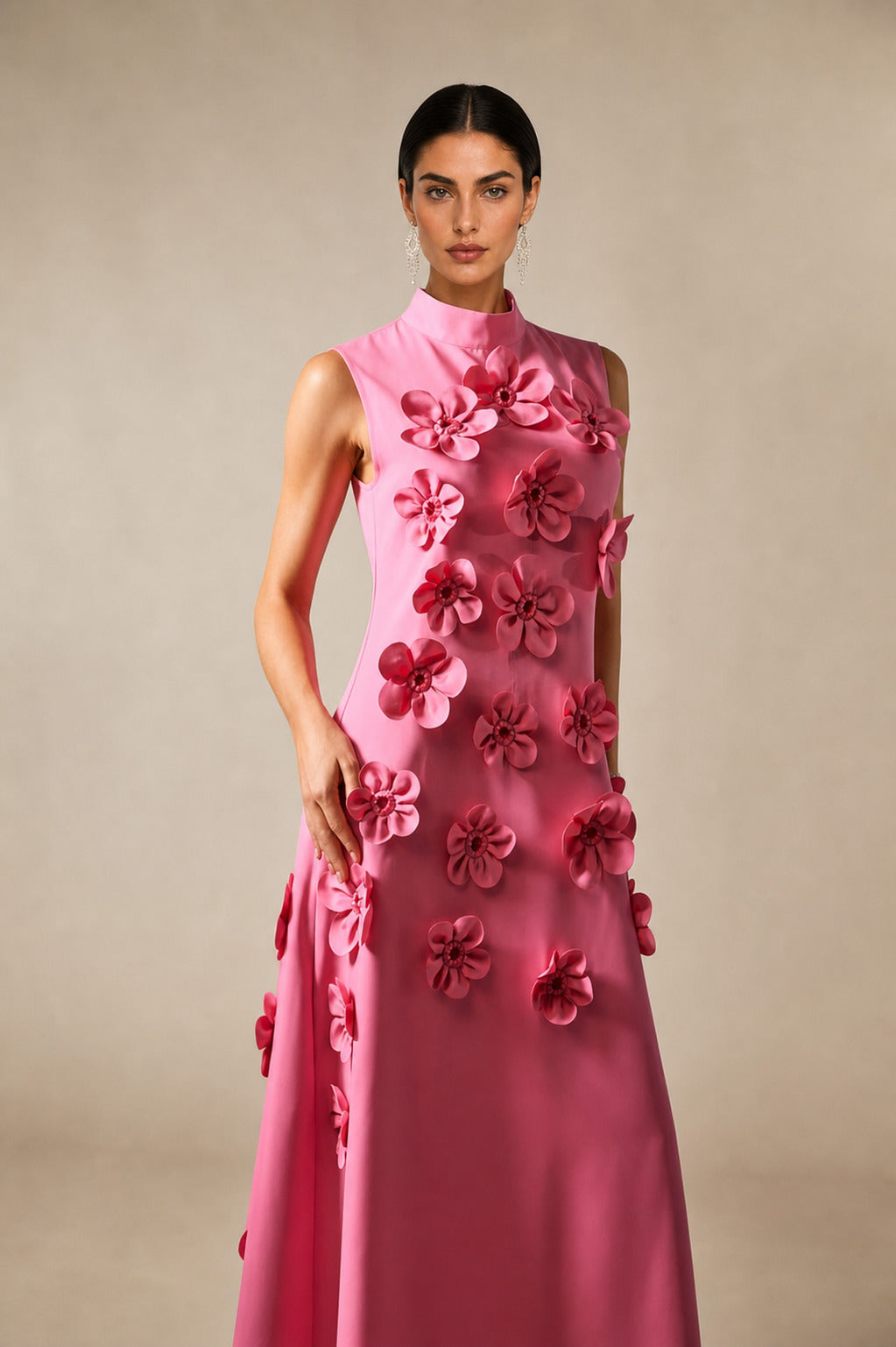 Cecilia | 3D Floral High-Neck Maxi Dress