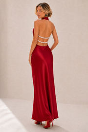 Octavia | Draped-Neck Satin Midi Dress