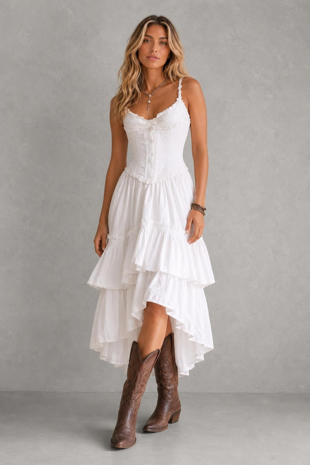 Rosalie | Lace-Trim Corset Midi Dress