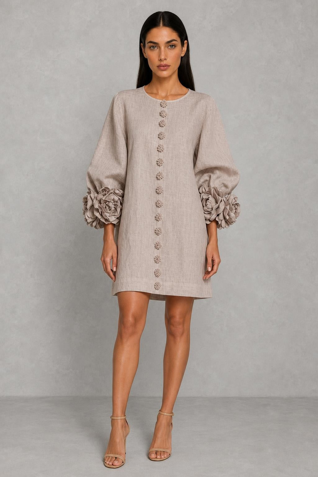 Additional view of Henrietta | Rosette-Cuff Button-Front Mini Dress