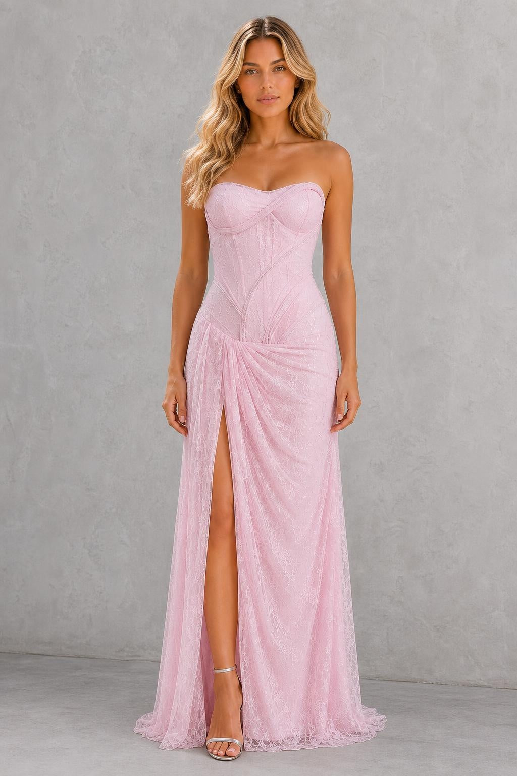 Women's Strapless Lace Maxi Dress – Corset Evening Gown (Copy) — studio_front — Sofia [c2d08b83-6690-4178-bbcc-70bb3fef4a5e]