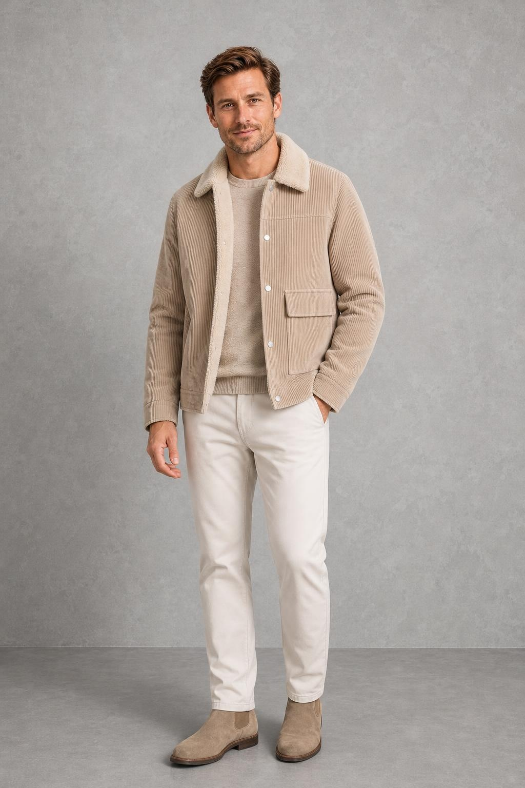 Thomas | Fleece-Collar Corduroy Jacket — studio_front — Charles [8842cc65-539e-4800-88ea-38b3ba7b8a5c]
