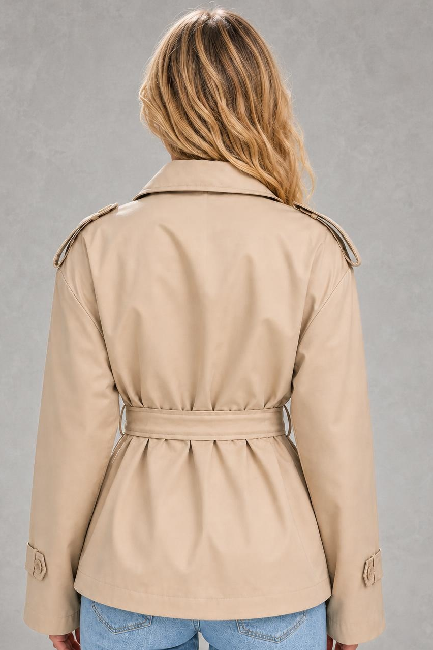 Sadie | Tie-Waist Short Trench Jacket — studio_back — Sofia [2f25ad3b-e8d9-4ca4-bf3a-d18524db07a8]