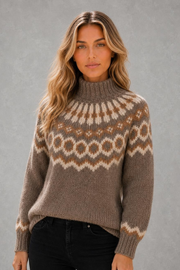 Olive | Fair Isle High-Neck Jumper — studio_front — Sofia [d3dc96d4-ee56-4bf0-bd14-ddaf18f54395]