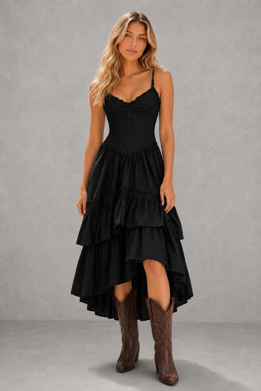 Additional view of Rosalie | Lace-Trim Corset Midi Dress