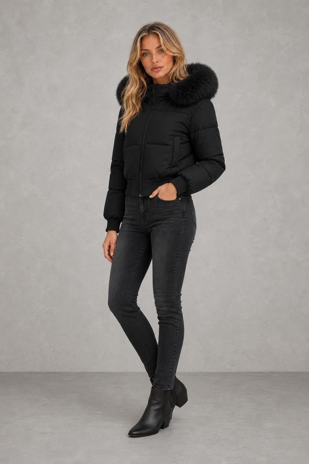 Lily | Plush-Hood Cropped Puffer Jacket — studio_three_quarter — Sofia [34ce22f6-f4f0-45b6-a562-f1383d6e2485]