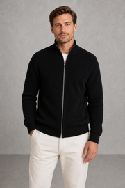 Toby | Stand-Collar Ribbed Zip Cardigan — studio_front — Charles [61eaf584-3981-4a50-ac09-504a742af901]
