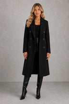 Ellie | Longline Double-Breasted Coat — studio_front — Sofia [0ed7a94f-ad54-4700-81ce-b2c0d3c5cf01]
