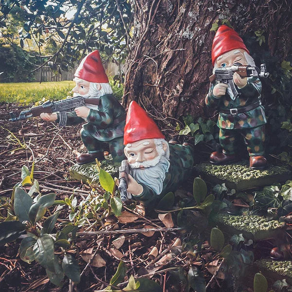 Garden Gnome Soldier Figurines for Tactical Team Decor