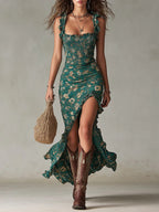 Rhiannon | Shirred-Bodice Floral Maxi Dress
