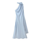 Additional view of Isabelle | One-Shoulder Satin Maxi Dress with Cape Detail