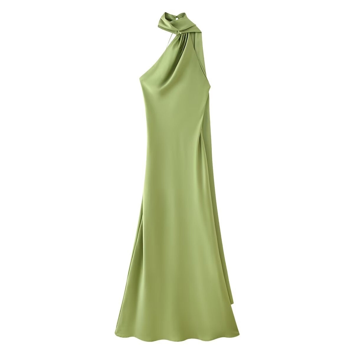 Additional view of Isabelle | One-Shoulder Satin Maxi Dress with Cape Detail