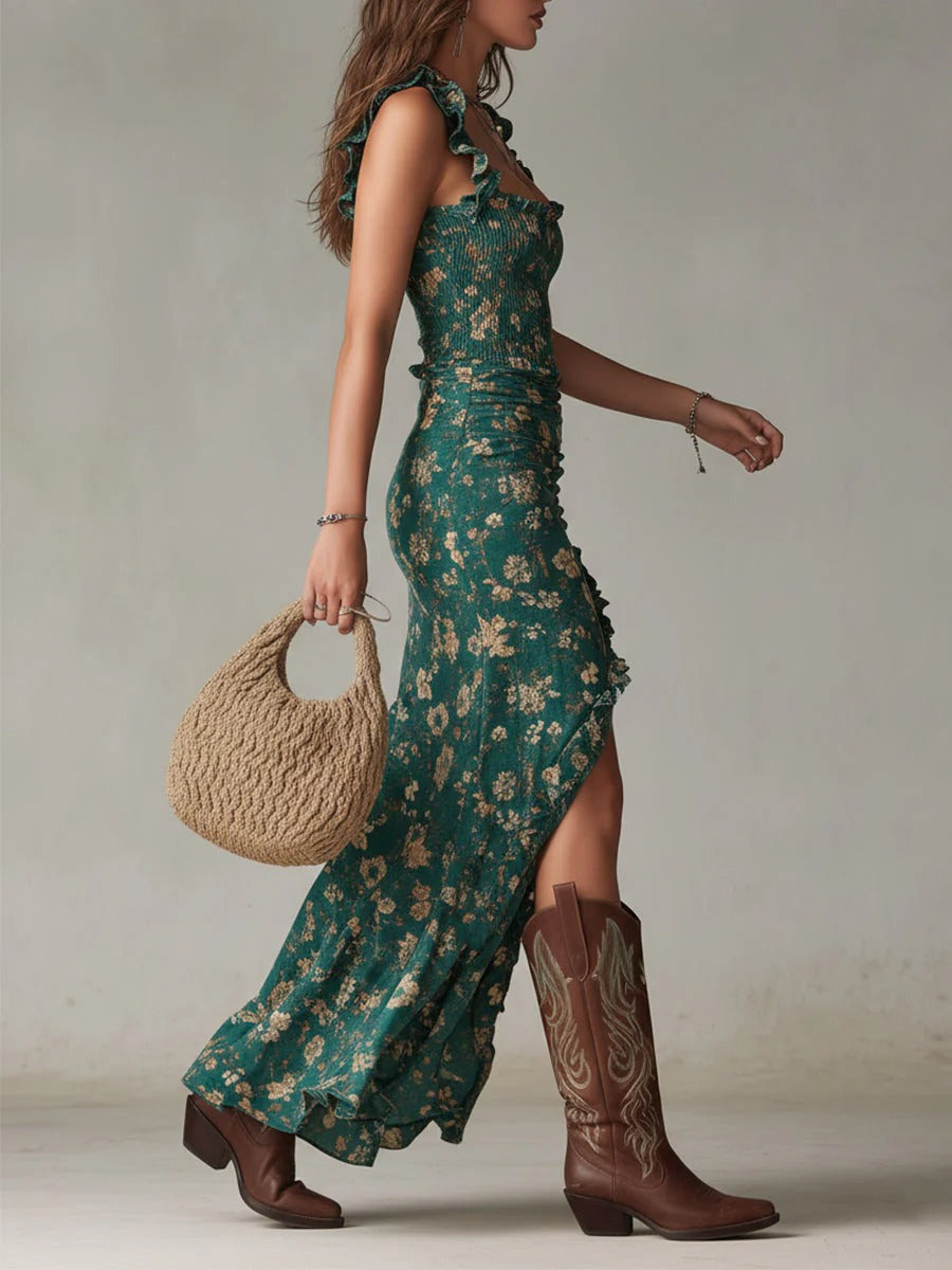 Rhiannon | Shirred-Bodice Floral Maxi Dress