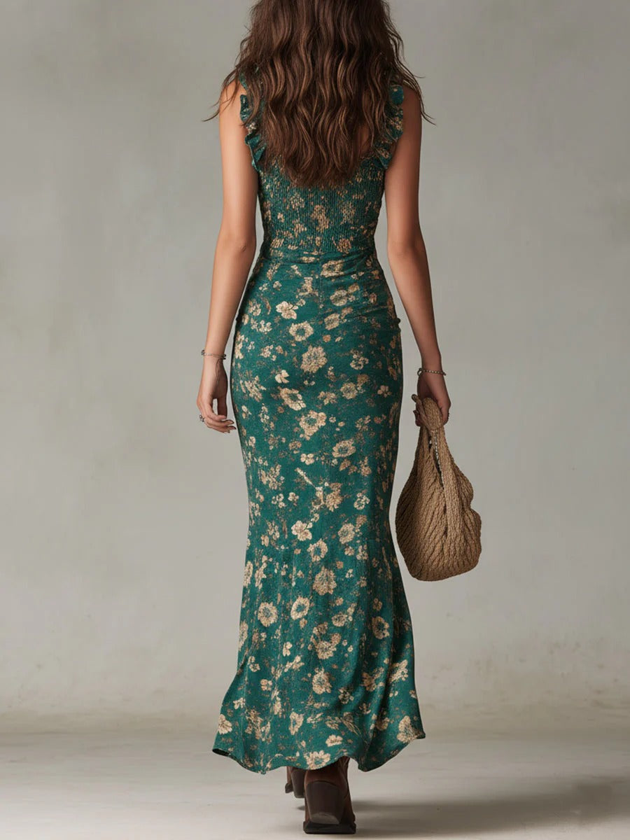 Rhiannon | Shirred-Bodice Floral Maxi Dress