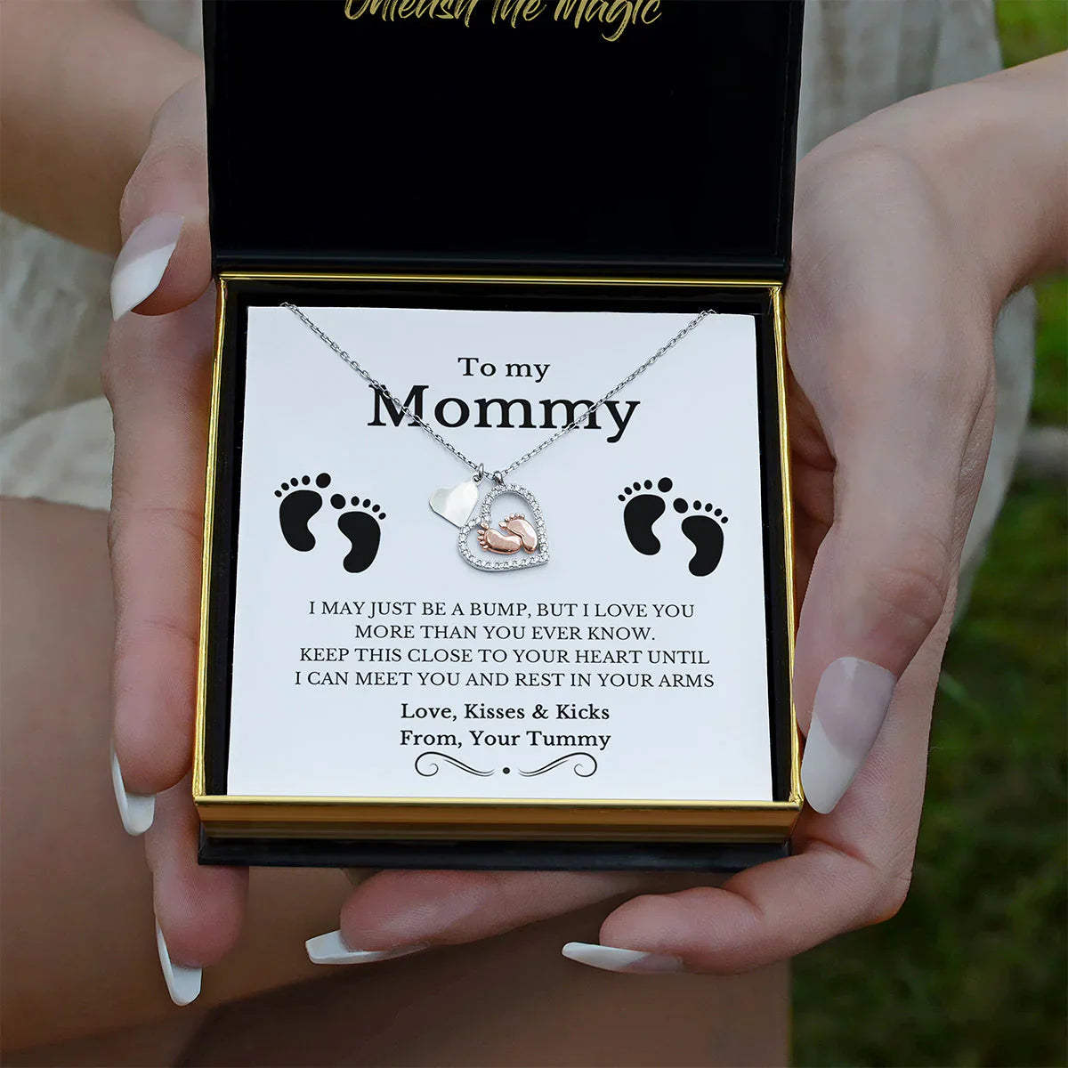 To My Mommy: Baby Feet Heart Pendant Necklace Gift Set