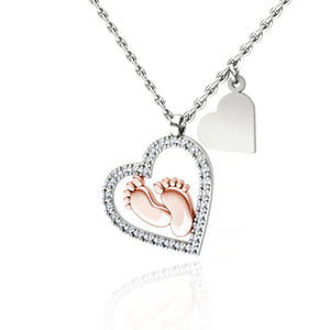 To My Mommy: Baby Feet Heart Pendant Necklace Gift Set
