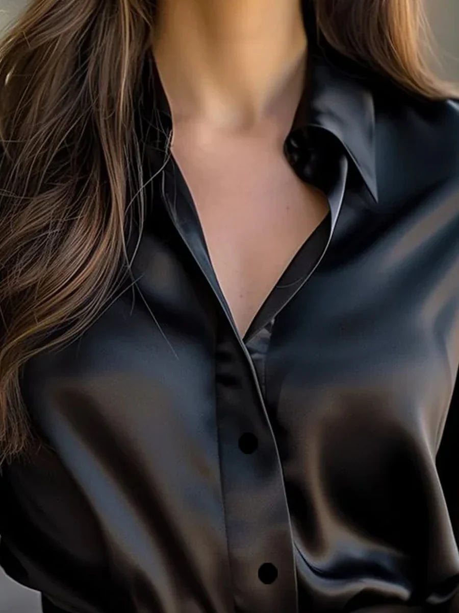 Satin Long-Sleeve Blouse