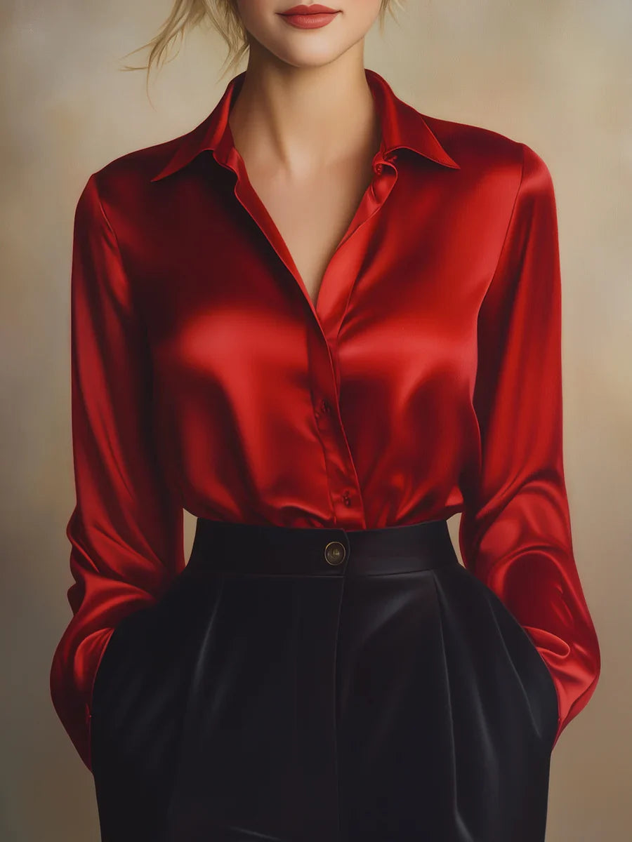 Satin Long-Sleeve Blouse