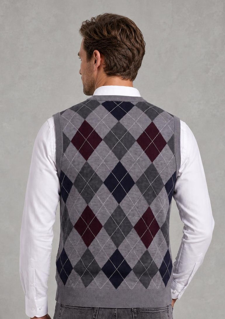 Men's Argyle V-Neck Vest Jumper — studio_back — Charles [266d88e7-783f-41cb-ac01-a371bc0d5d31]