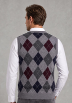Men's Argyle V-Neck Vest Jumper — studio_back — Charles [266d88e7-783f-41cb-ac01-a371bc0d5d31]