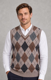 Men's Argyle V-Neck Vest Jumper — studio_front — Charles [dd5c8048-356c-4d50-80e7-e0f26c80cc8c]