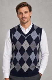 Men's Argyle V-Neck Vest Jumper — studio_front — Charles [8372a3d3-a340-481a-b2cc-dffd5d09645e]