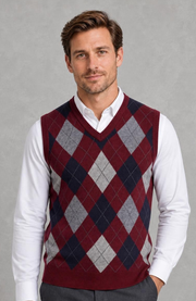 Men's Argyle V-Neck Vest Jumper — studio_front — Charles [1028d35f-b7cf-46bc-b28c-a9ecf40f69ae]