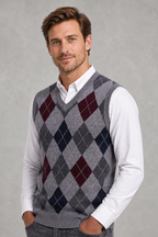 Men's Argyle V-Neck Vest Jumper — studio_three_quarter — Charles [992cc1e4-fa87-443d-af46-3b8ffb8896f2]