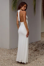 Additional view of Tabitha | Gold-Buckle Plunging Halter Maxi Dress