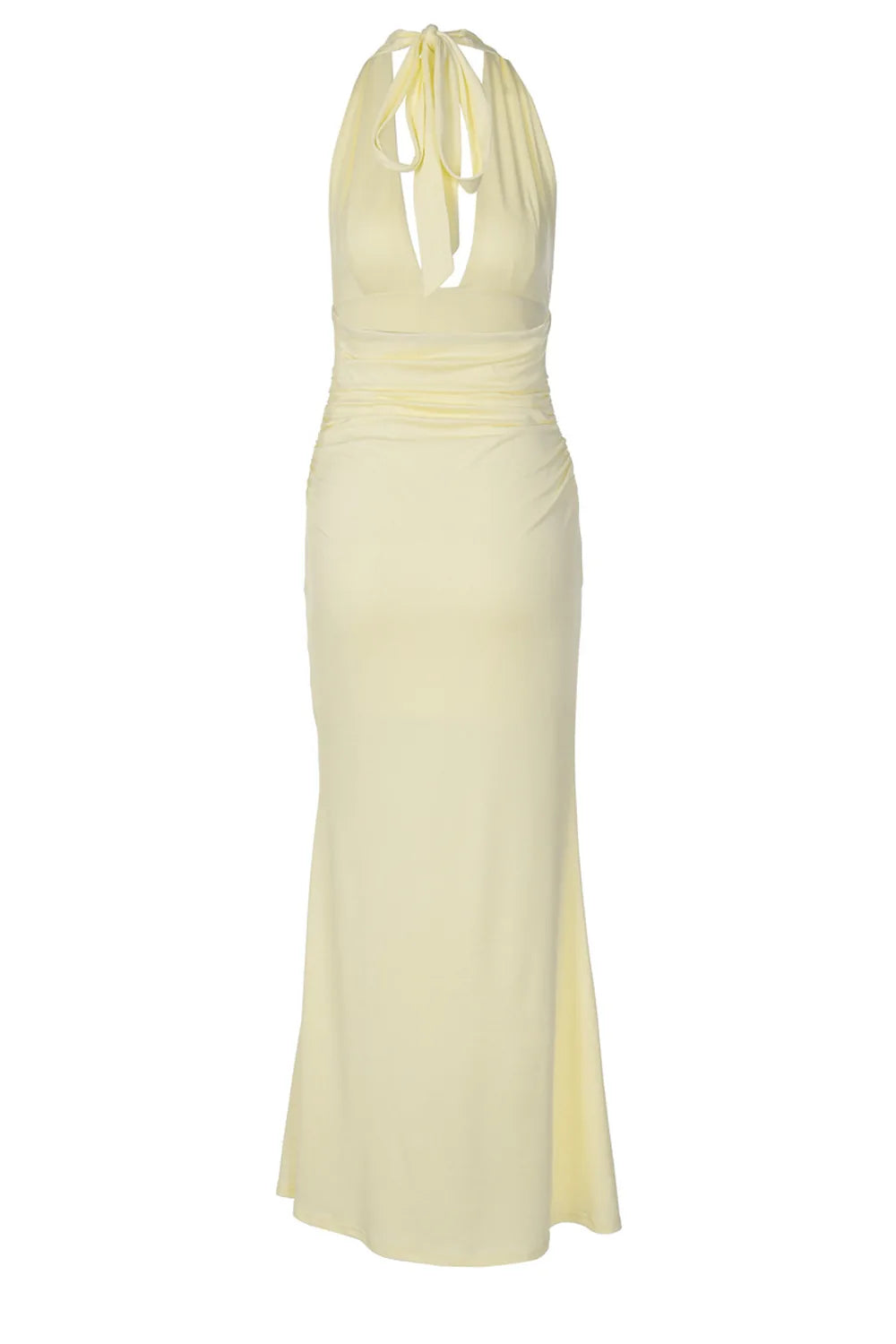 Additional view of Tabitha | Gold-Buckle Plunging Halter Maxi Dress