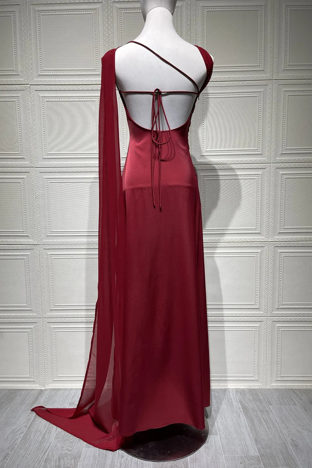 Additional view of Antonella | One-Shoulder Draped Satin Maxi Dress
