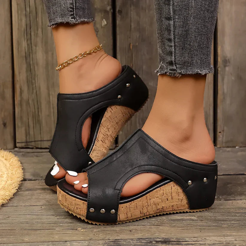 Moonstone Studded Wedge Sandals